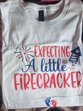 Expecting a Little Firecracker Maternity Pregnancy Announcement Tee Sz M or L